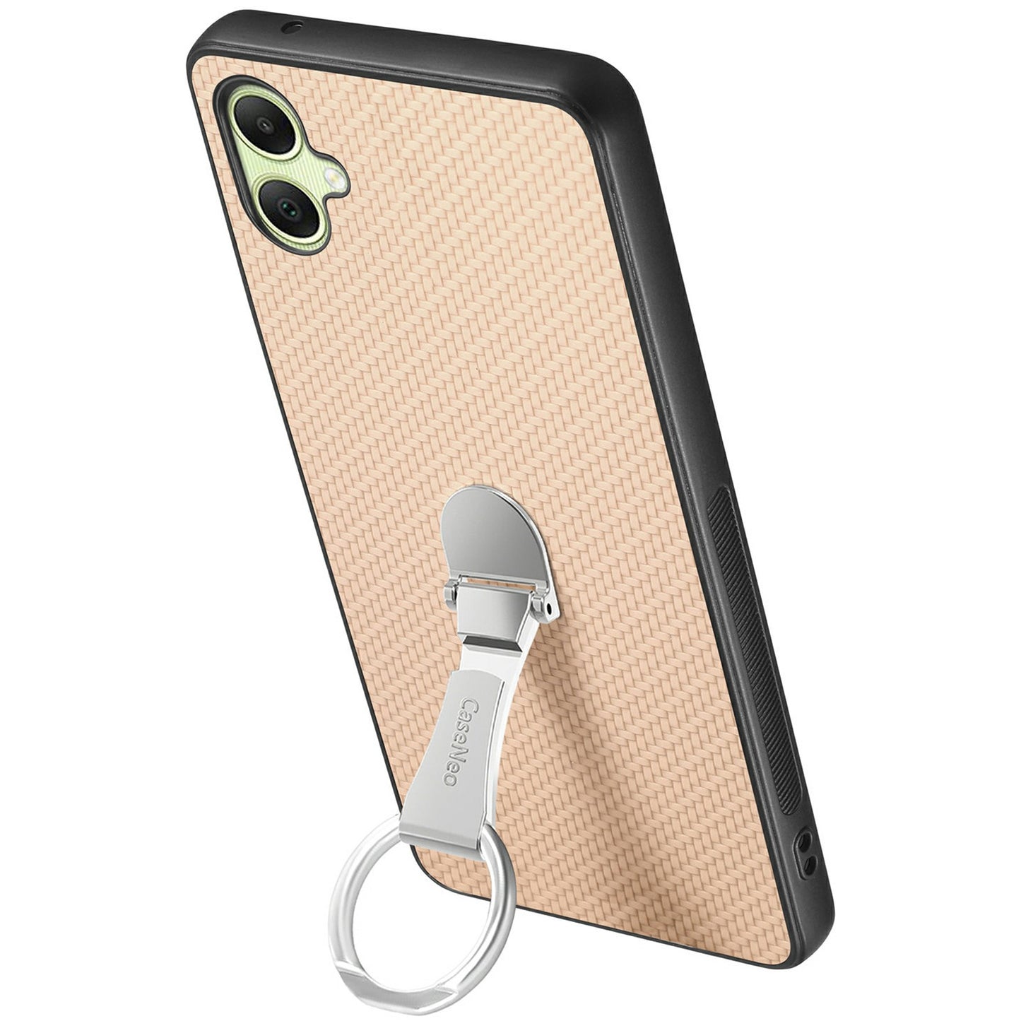 CASENEO C1-19 For Samsung Galaxy A06 Case Folding Kickstand Leather Back Cover Carbon Fiber Texture - Apricot