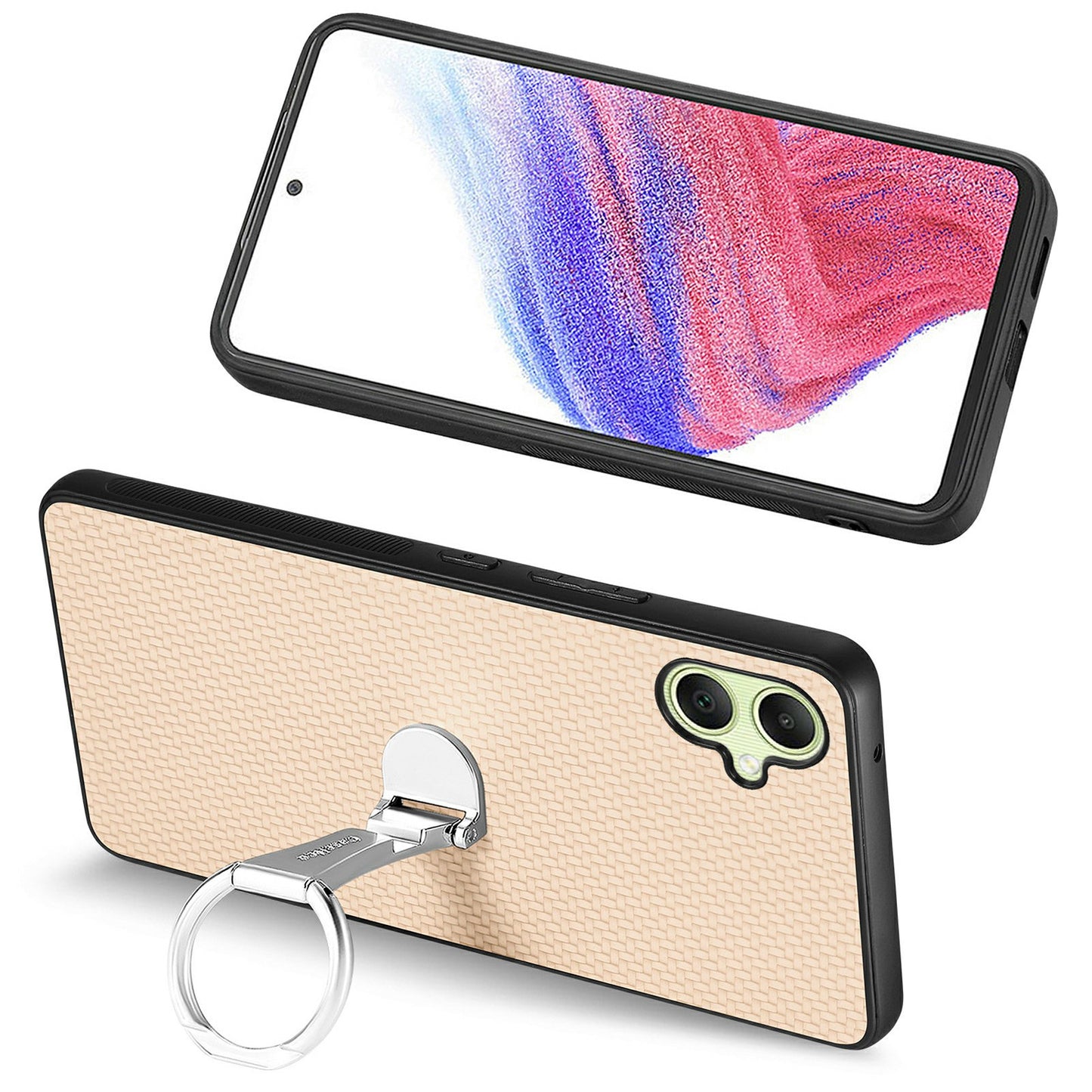 CASENEO C1-19 For Samsung Galaxy A06 Case Folding Kickstand Leather Back Cover Carbon Fiber Texture - Apricot