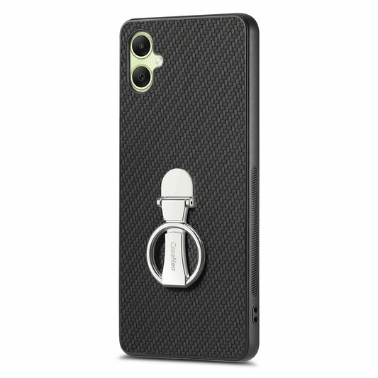 CASENEO C1-19 For Samsung Galaxy A06 Case Folding Kickstand Leather Back Cover Carbon Fiber Texture - Black