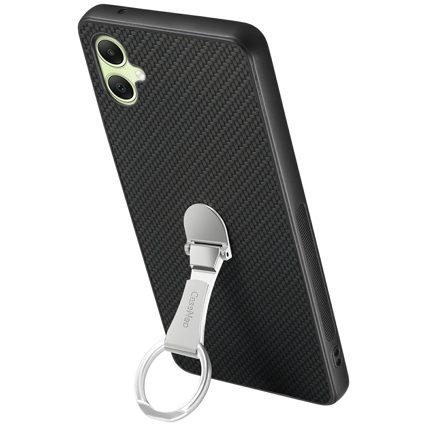 CASENEO C1-19 For Samsung Galaxy A06 Case Folding Kickstand Leather Back Cover Carbon Fiber Texture - Black