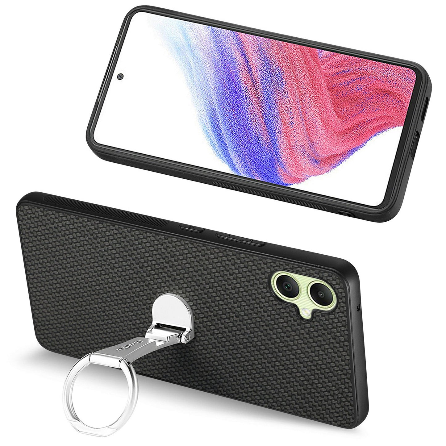 CASENEO C1-19 For Samsung Galaxy A06 Case Folding Kickstand Leather Back Cover Carbon Fiber Texture - Black