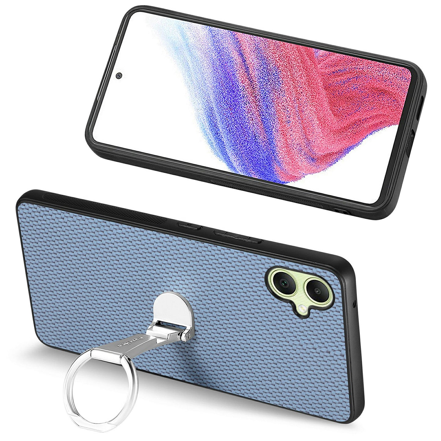 CASENEO C1-19 For Samsung Galaxy A06 Case Folding Kickstand Leather Back Cover Carbon Fiber Texture - Blue