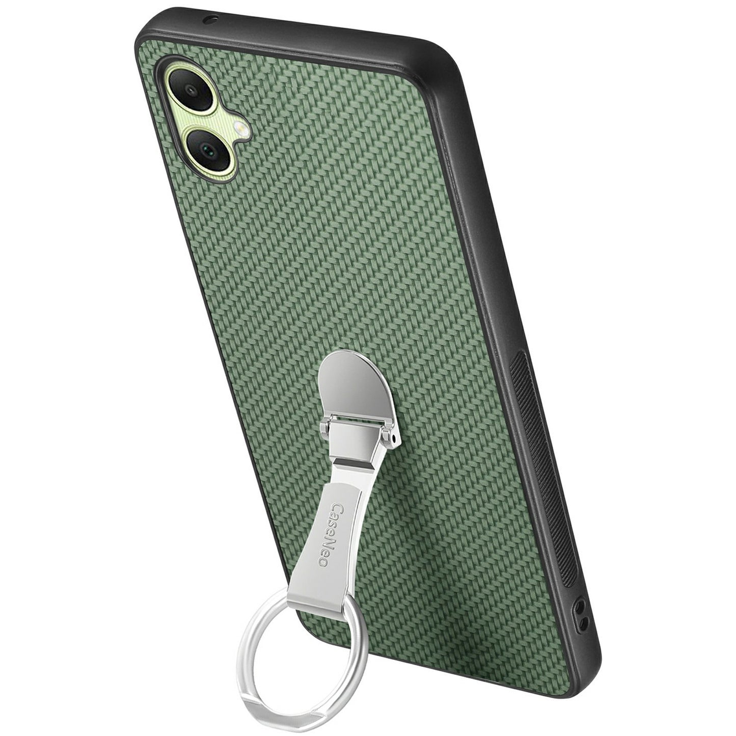 CASENEO C1-19 For Samsung Galaxy A06 Case Folding Kickstand Leather Back Cover Carbon Fiber Texture - Green
