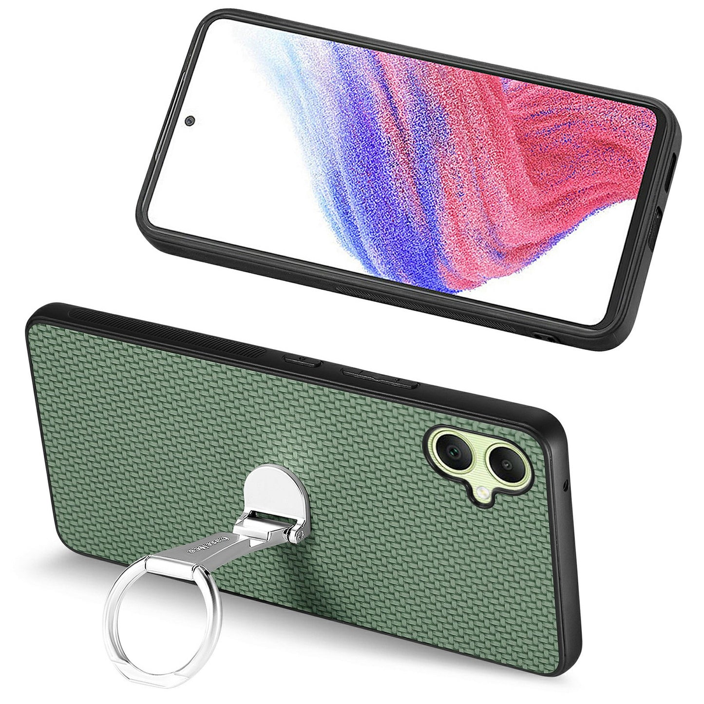 CASENEO C1-19 For Samsung Galaxy A06 Case Folding Kickstand Leather Back Cover Carbon Fiber Texture - Green
