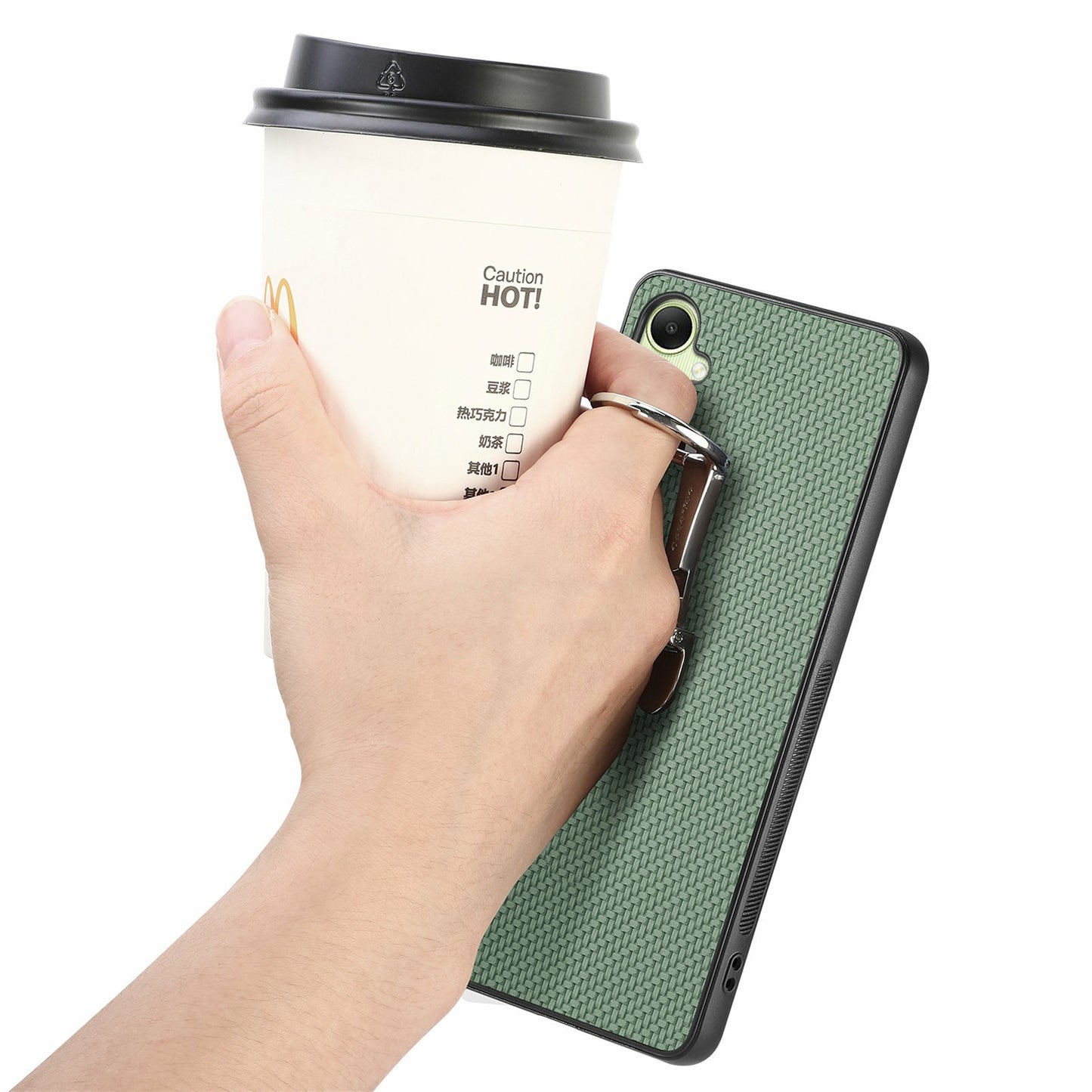 CASENEO C1-19 For Samsung Galaxy A06 Case Folding Kickstand Leather Back Cover Carbon Fiber Texture - Green