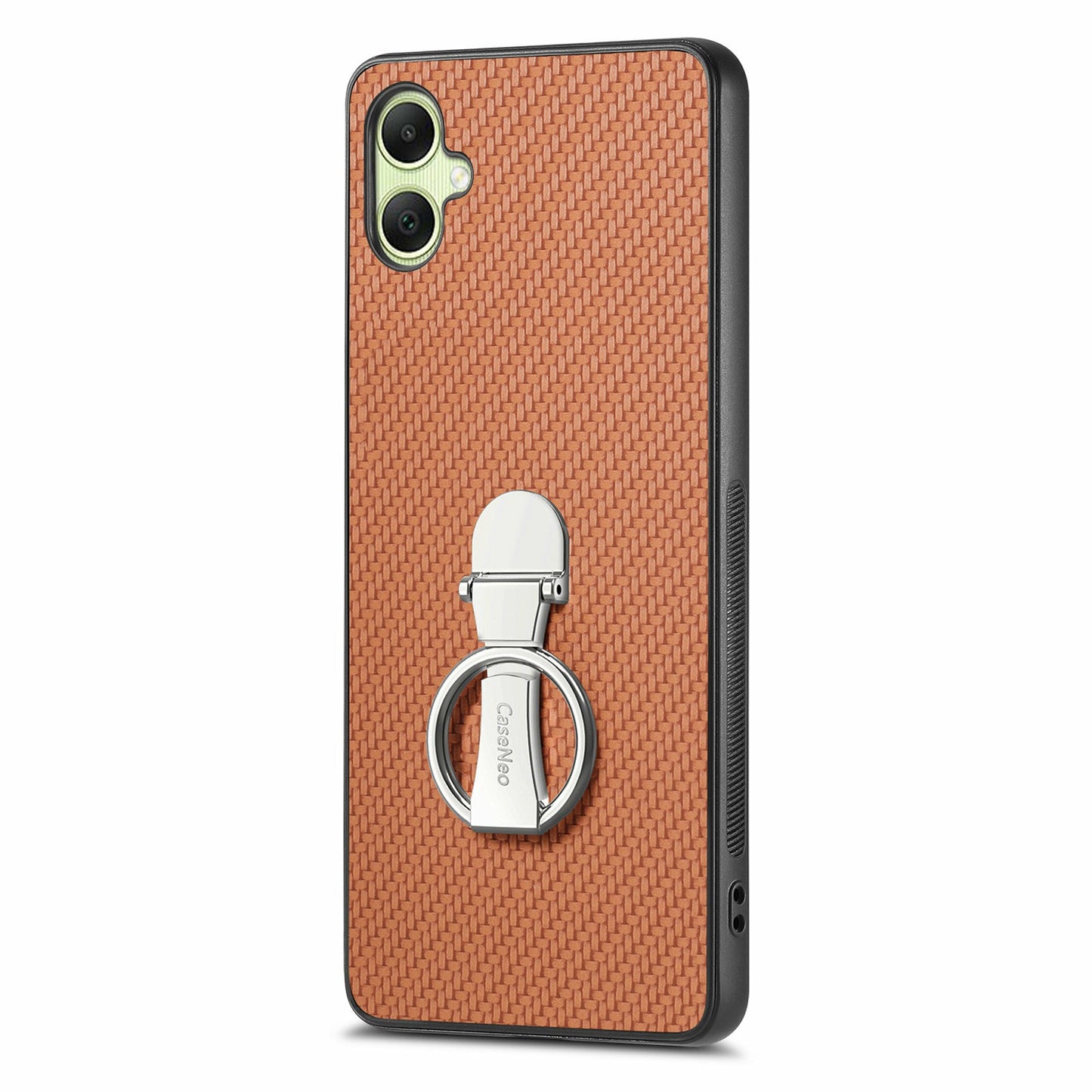 CASENEO C1-19 For Samsung Galaxy A06 Case Folding Kickstand Leather Back Cover Carbon Fiber Texture - Brown