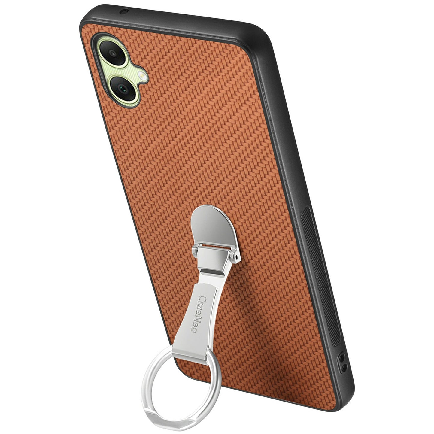 CASENEO C1-19 For Samsung Galaxy A06 Case Folding Kickstand Leather Back Cover Carbon Fiber Texture - Brown