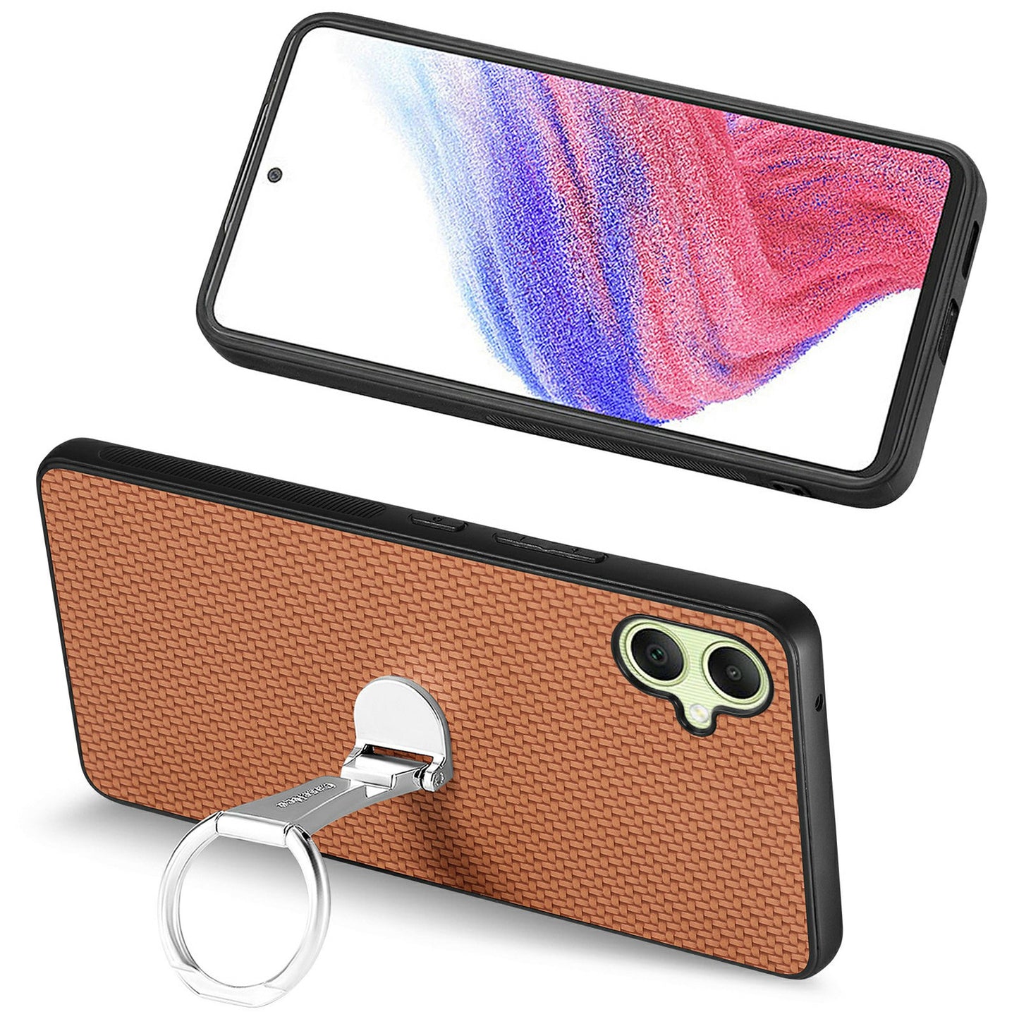 CASENEO C1-19 For Samsung Galaxy A06 Case Folding Kickstand Leather Back Cover Carbon Fiber Texture - Brown