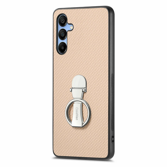 CASENEO C1-19 For Samsung Galaxy A16 4G / 5G Case Folding Kickstand Leather Back Cover Carbon Fiber Texture - Apricot