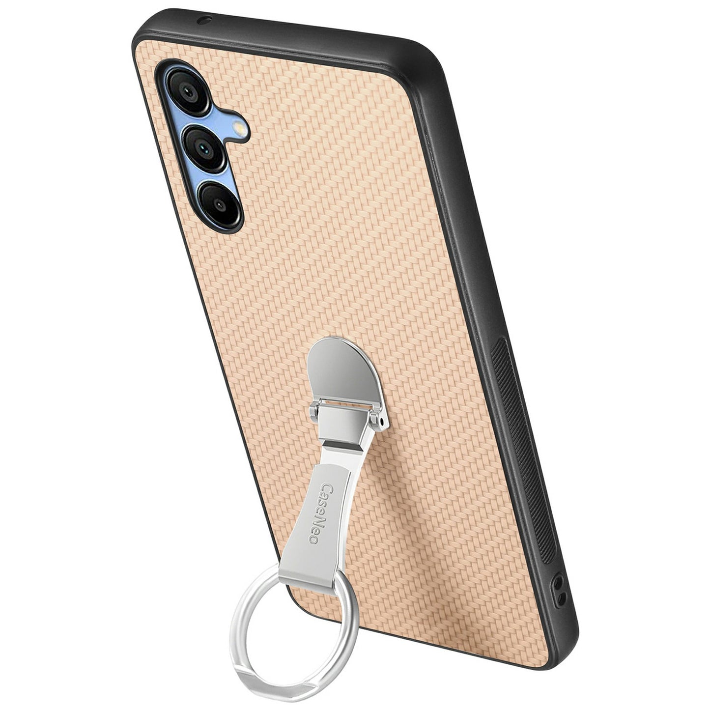 CASENEO C1-19 For Samsung Galaxy A16 4G / 5G Case Folding Kickstand Leather Back Cover Carbon Fiber Texture - Apricot