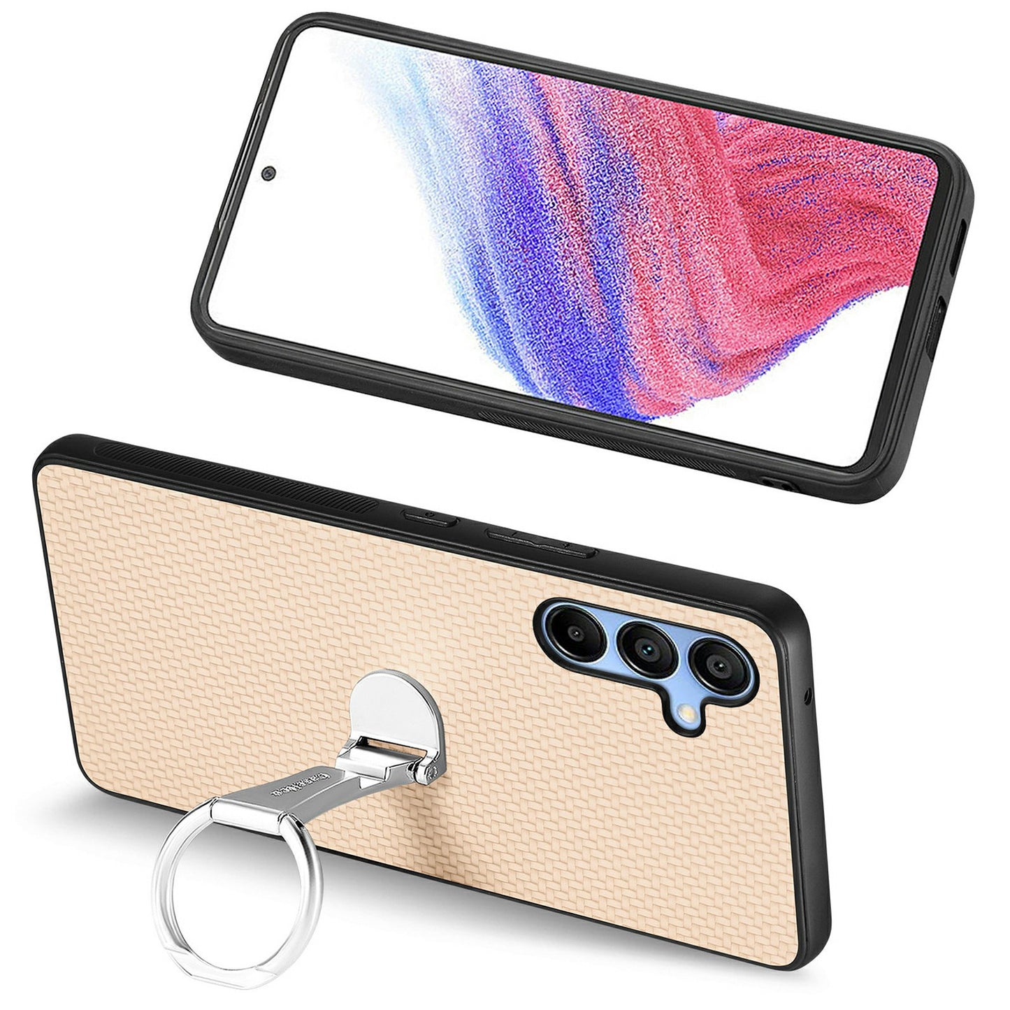 CASENEO C1-19 For Samsung Galaxy A16 4G / 5G Case Folding Kickstand Leather Back Cover Carbon Fiber Texture - Apricot