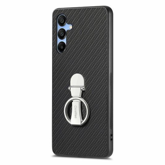 CASENEO C1-19 For Samsung Galaxy A16 4G / 5G Case Folding Kickstand Leather Back Cover Carbon Fiber Texture - Black