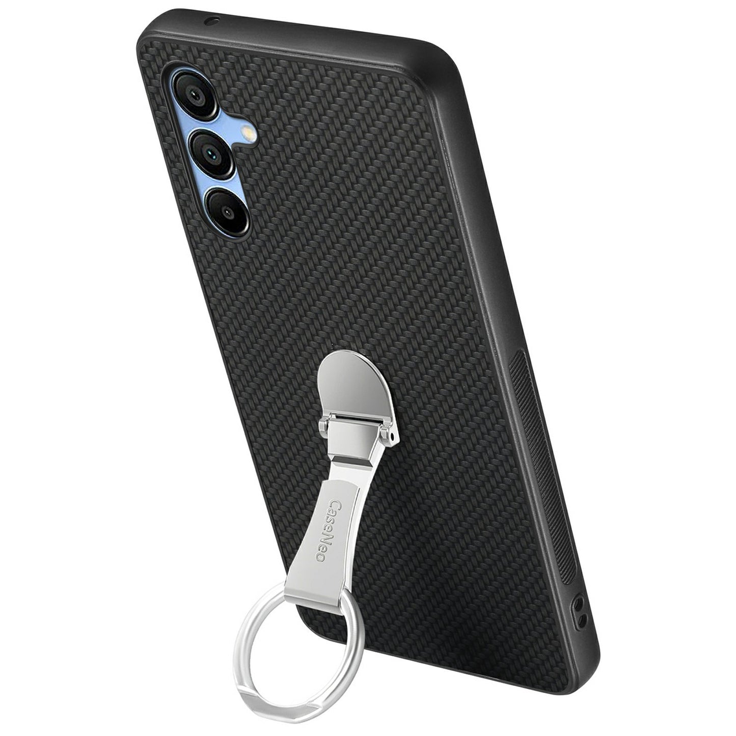 CASENEO C1-19 For Samsung Galaxy A16 4G / 5G Case Folding Kickstand Leather Back Cover Carbon Fiber Texture - Black