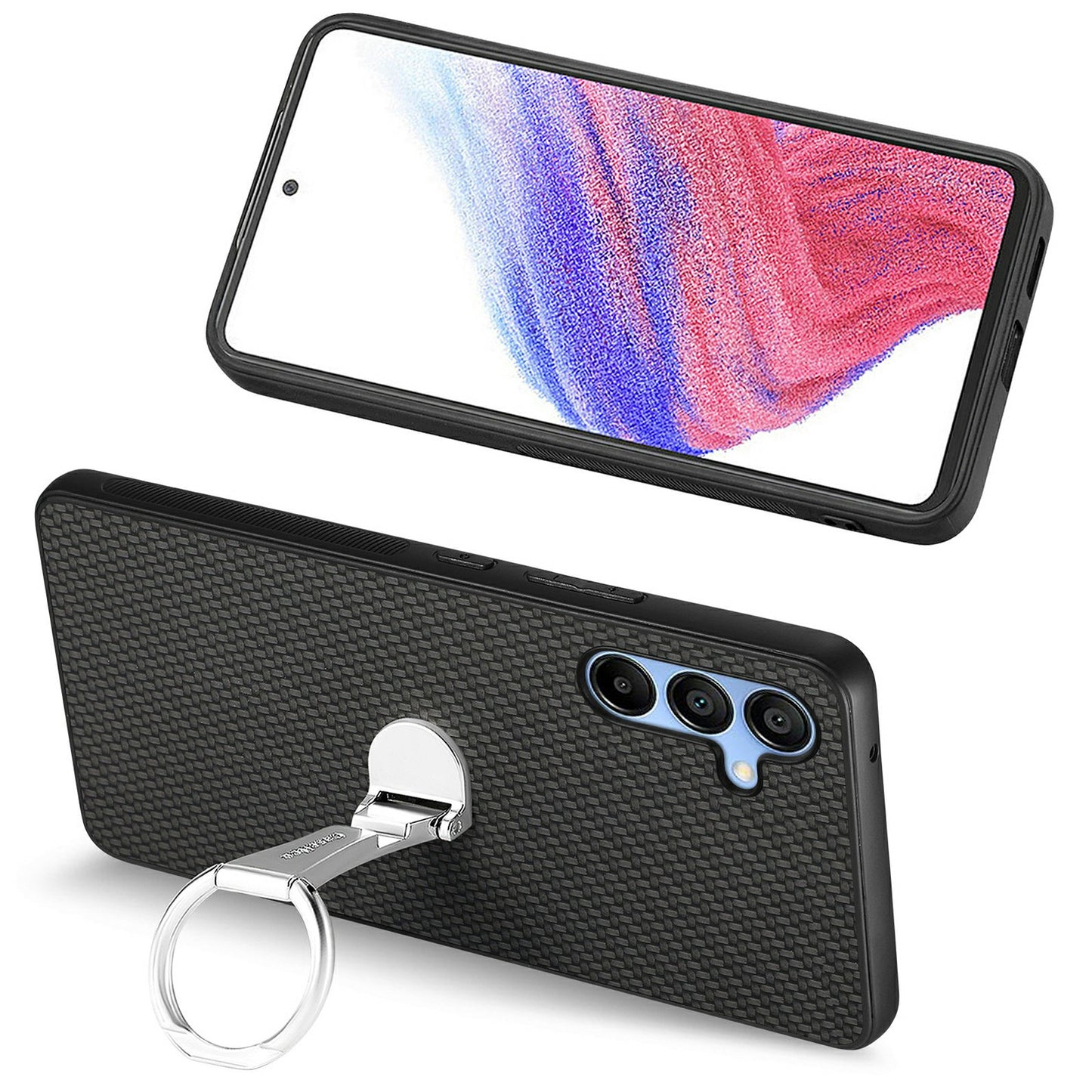 CASENEO C1-19 For Samsung Galaxy A16 4G / 5G Case Folding Kickstand Leather Back Cover Carbon Fiber Texture - Black