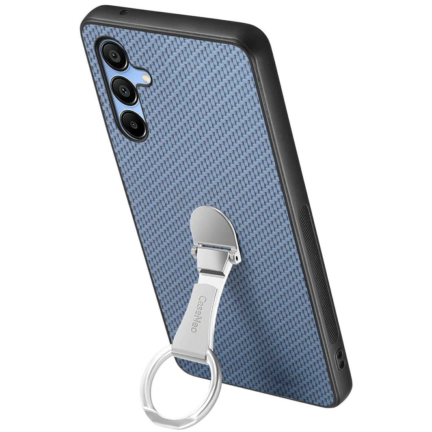 CASENEO C1-19 For Samsung Galaxy A16 4G / 5G Case Folding Kickstand Leather Back Cover Carbon Fiber Texture - Blue
