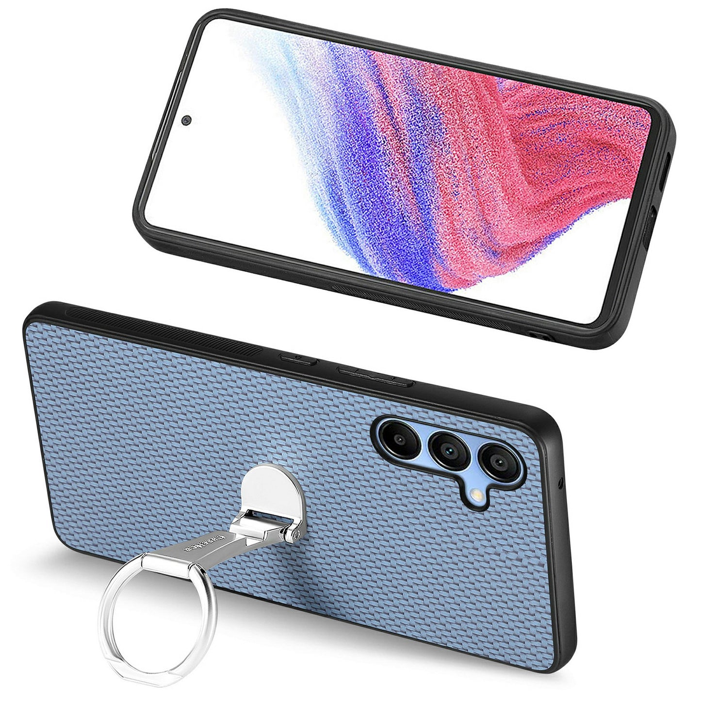 CASENEO C1-19 For Samsung Galaxy A16 4G / 5G Case Folding Kickstand Leather Back Cover Carbon Fiber Texture - Blue