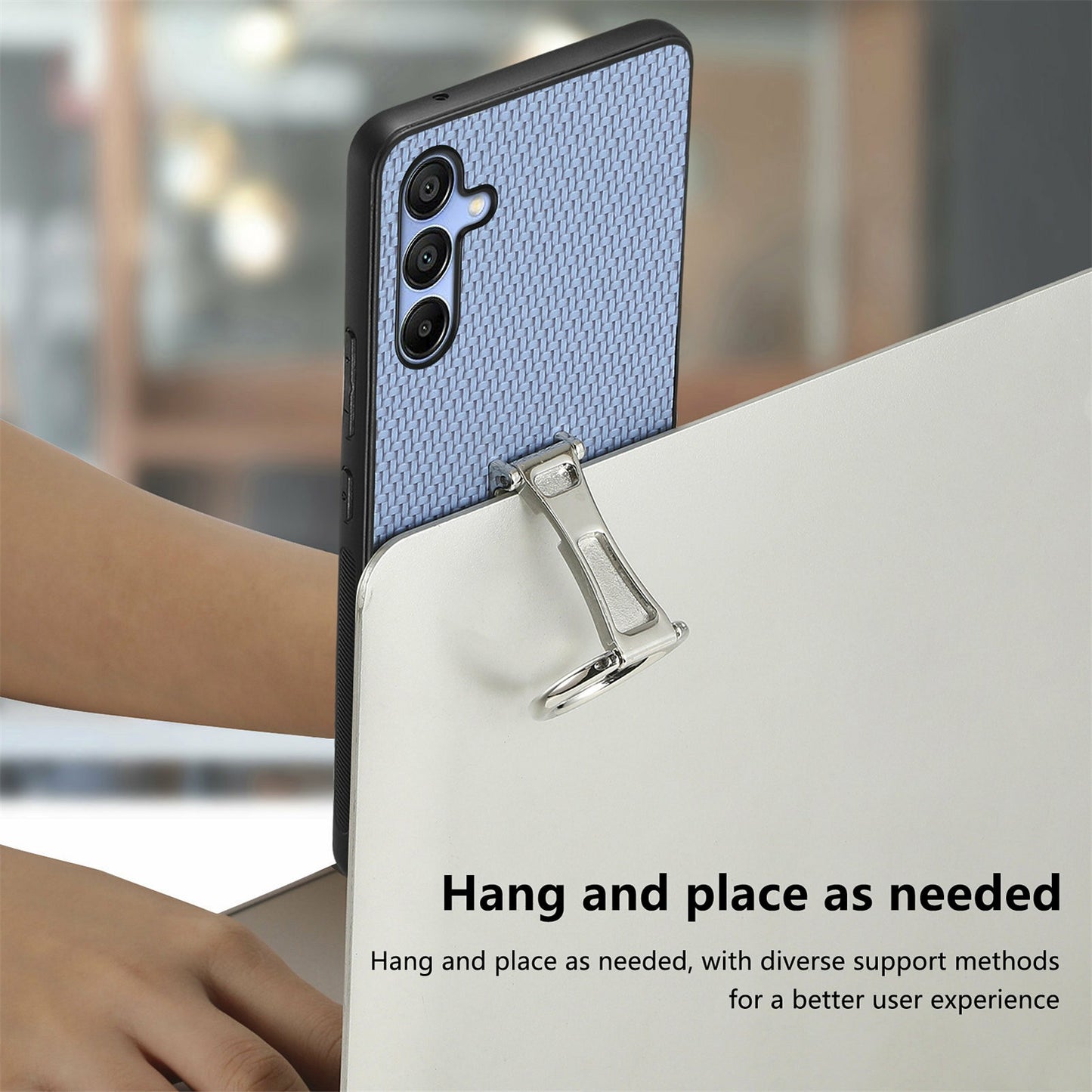 CASENEO C1-19 For Samsung Galaxy A16 4G / 5G Case Folding Kickstand Leather Back Cover Carbon Fiber Texture - Blue
