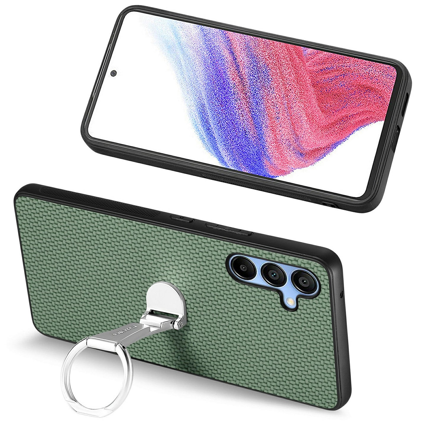 CASENEO C1-19 For Samsung Galaxy A16 4G / 5G Case Folding Kickstand Leather Back Cover Carbon Fiber Texture - Green