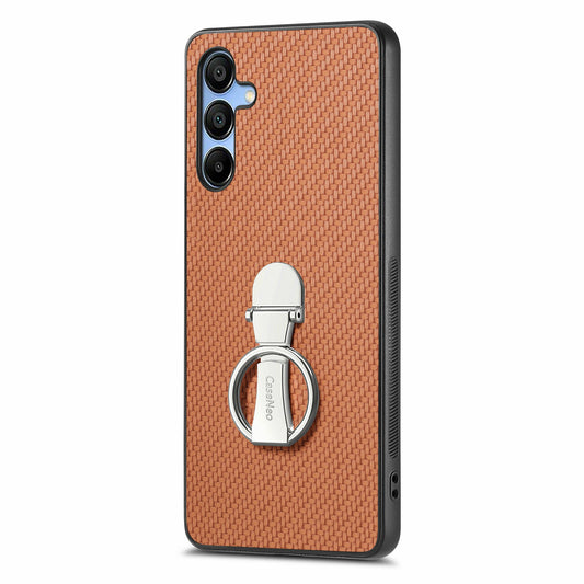 CASENEO C1-19 For Samsung Galaxy A16 4G / 5G Case Folding Kickstand Leather Back Cover Carbon Fiber Texture - Brown