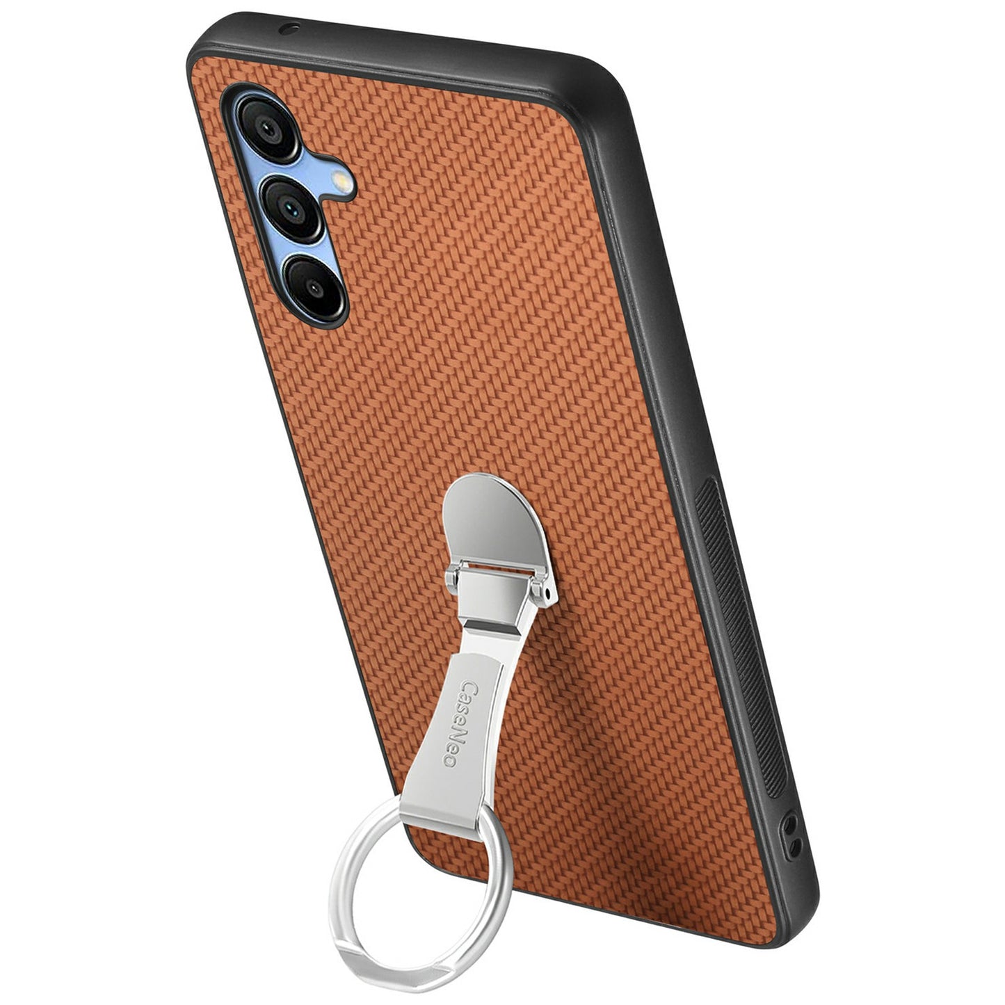 CASENEO C1-19 For Samsung Galaxy A16 4G / 5G Case Folding Kickstand Leather Back Cover Carbon Fiber Texture - Brown