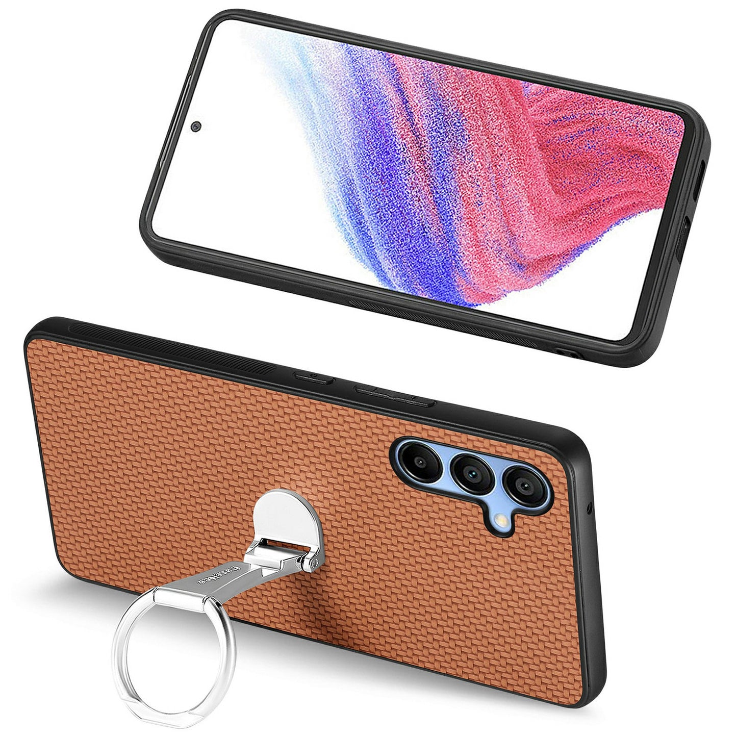 CASENEO C1-19 For Samsung Galaxy A16 4G / 5G Case Folding Kickstand Leather Back Cover Carbon Fiber Texture - Brown