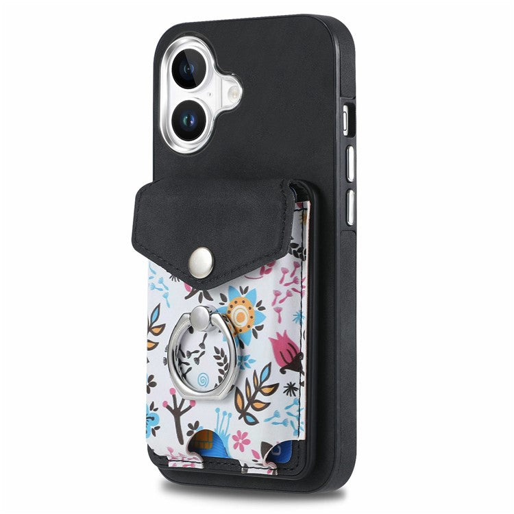 For iPhone 16 Plus Case Compatible with MagSafe Card Bag Leather+TPU Phone Cover - Black