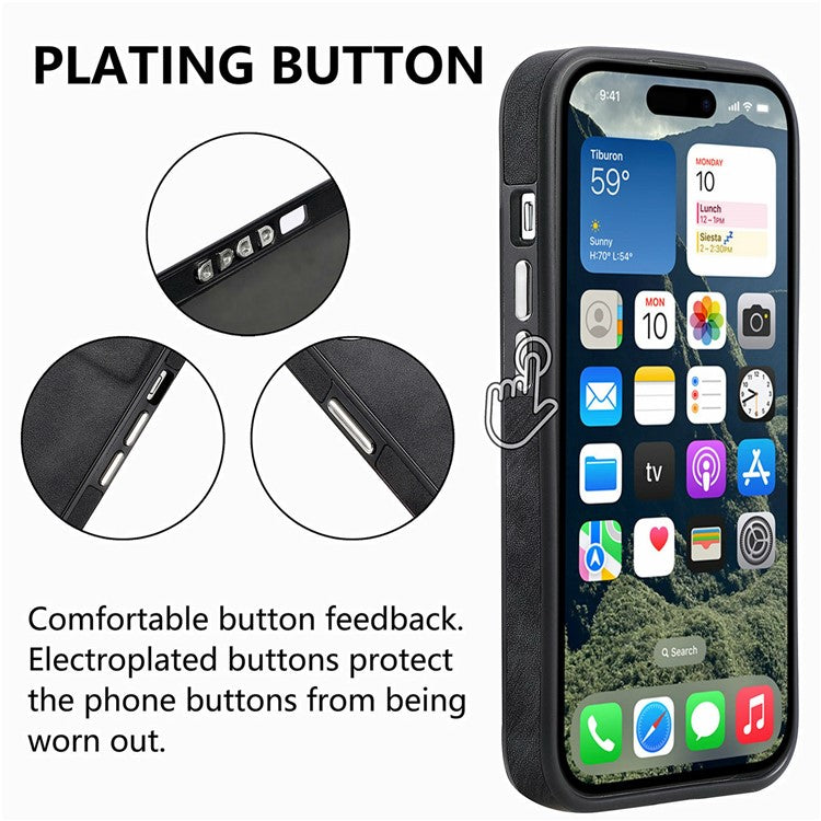For iPhone 16 Plus Case Ring Kickstand Leather Coated TPU Back Cover with Card Holder - Black