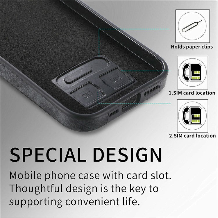 For iPhone 16 Plus Case Ring Kickstand Leather Coated TPU Back Cover with Card Holder - Black