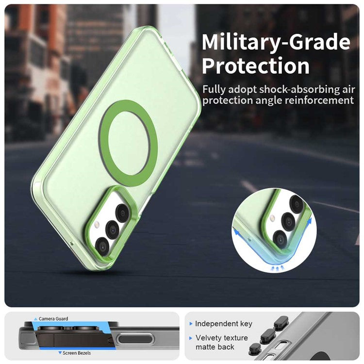 For Samsung Galaxy M15 5G / F15 5G Case Compatible with MagSafe PC+TPU+PET Anti-Drop Phone Cover - Green