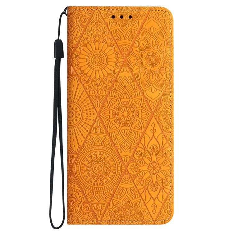 For Samsung Galaxy S25 Ultra Case Imprinted Flower Wallet Stand Leather Phone Cover - Yellow