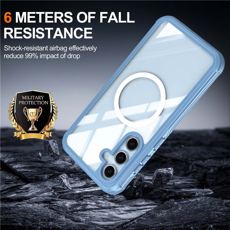 For Samsung Galaxy S24 FE Magnetic Case PC+TPU Phone Cover with Tempered Glass Screen Film - Blue