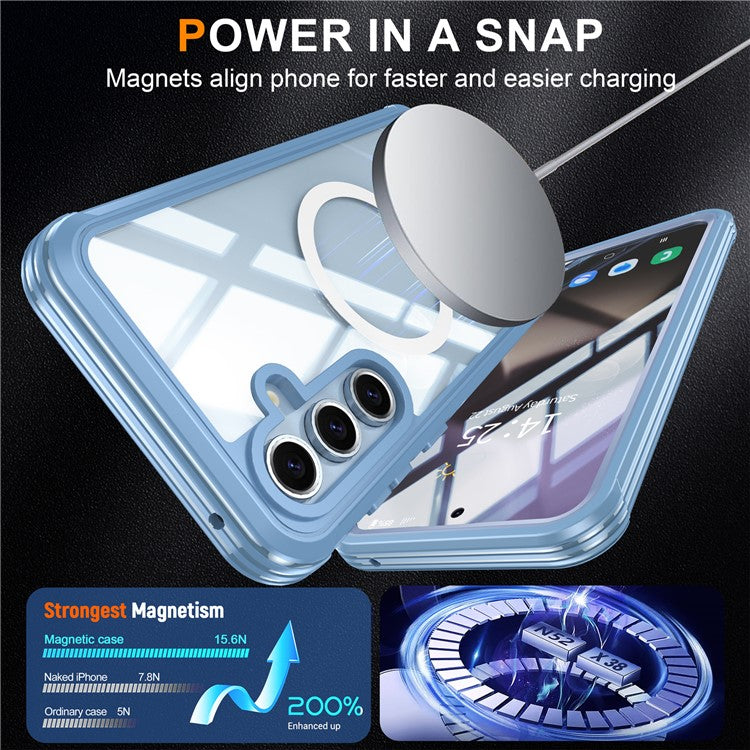 For Samsung Galaxy S24 FE Magnetic Case PC+TPU Phone Cover with Tempered Glass Screen Film - Blue