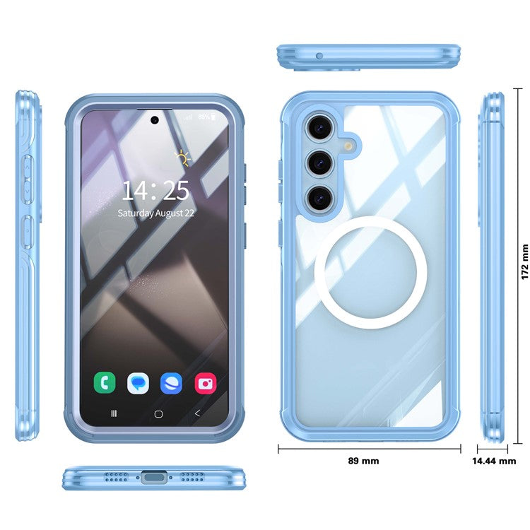 For Samsung Galaxy S24 FE Magnetic Case PC+TPU Phone Cover with Tempered Glass Screen Film - Blue
