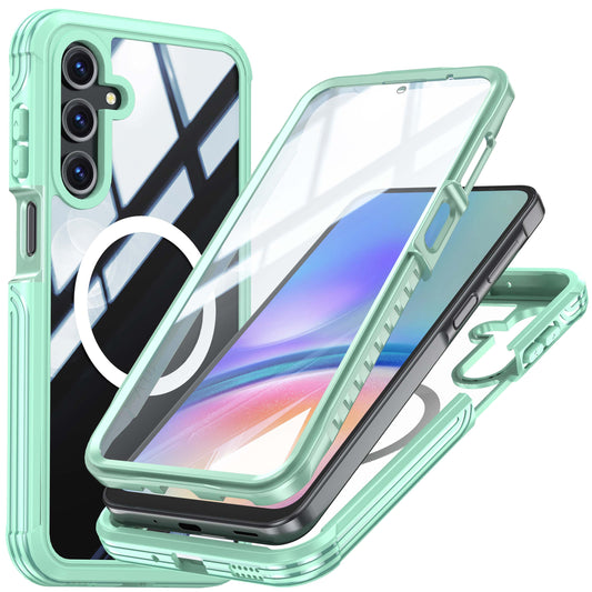 For Samsung Galaxy A16 4G / 5G Magnetic Case PC+TPU Phone Cover with Tempered Glass Screen Film - Green