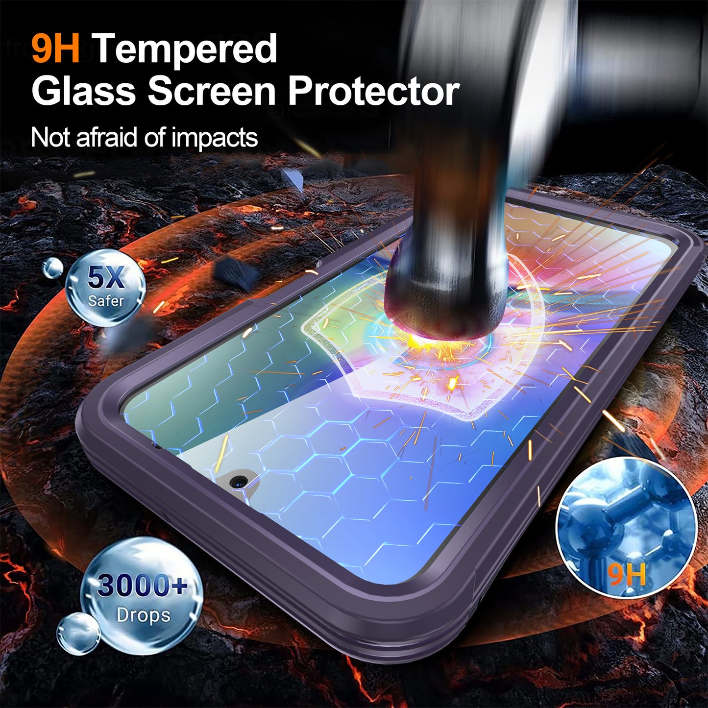 For Samsung Galaxy A16 4G / 5G Magnetic Case PC+TPU Phone Cover with Tempered Glass Screen Film - Purple