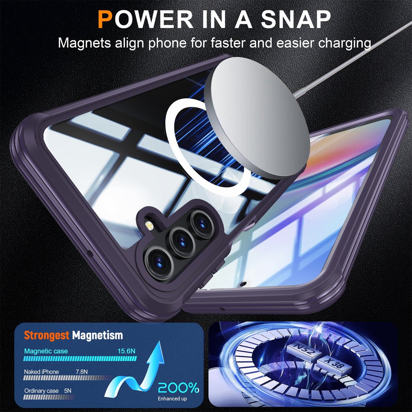 For Samsung Galaxy A16 4G / 5G Magnetic Case PC+TPU Phone Cover with Tempered Glass Screen Film - Purple