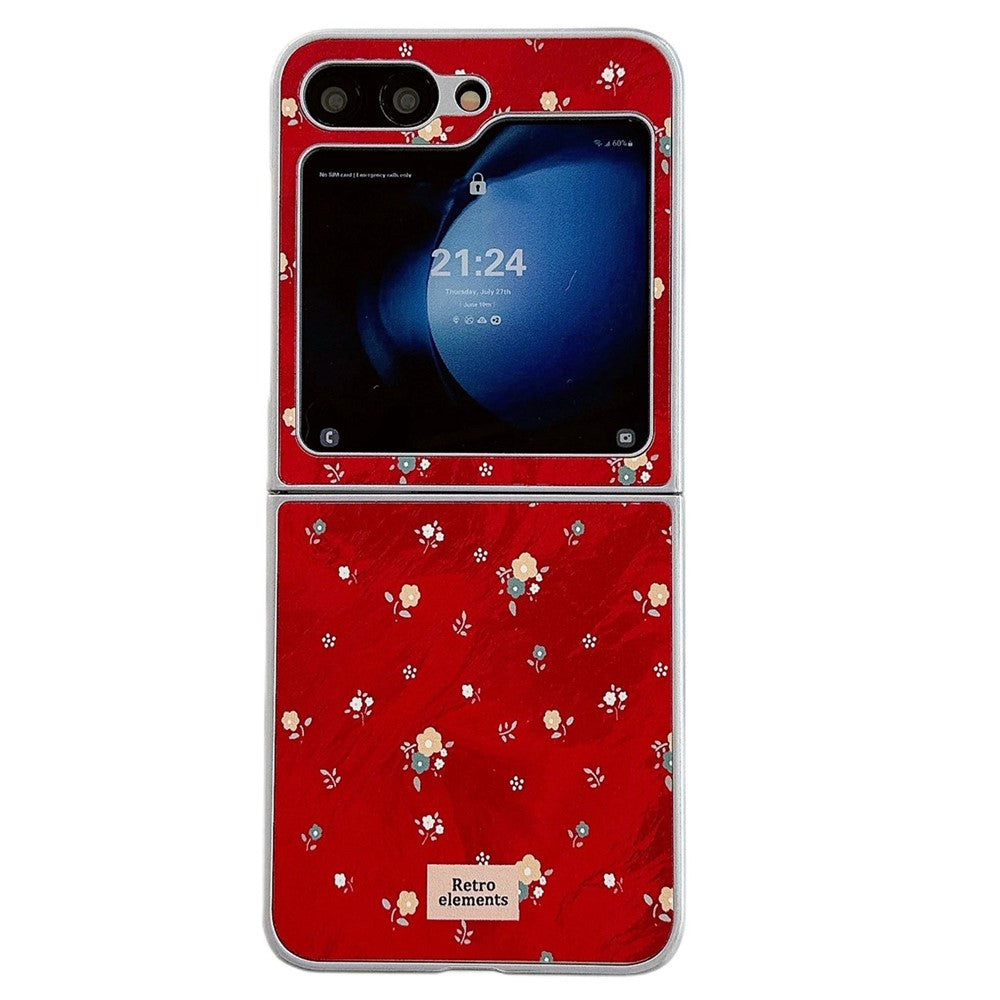 For Samsung Galaxy Z Flip7 FE 5G / Z Flip6 5G Case Leather+PC Floral Phone Cover with Hand Strap - Red