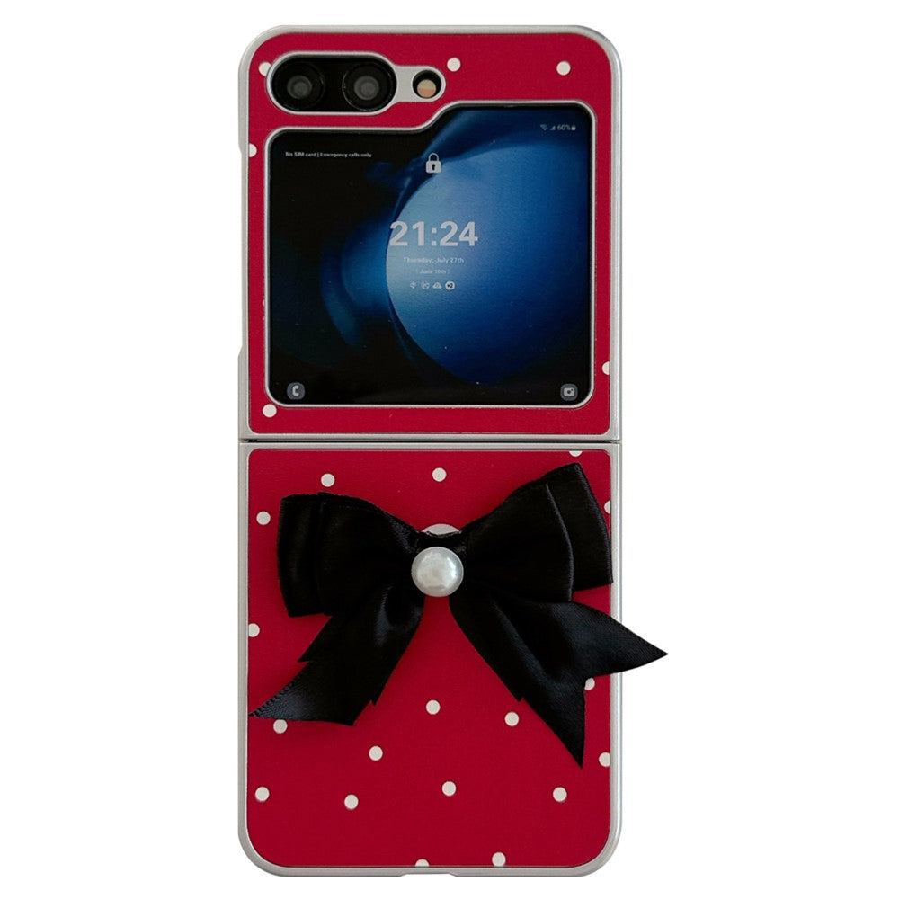 For Samsung Galaxy Z Flip7 FE 5G / Z Flip6 5G Case Dots Bowknot Leather+PC Phone Cover with Hand Strap