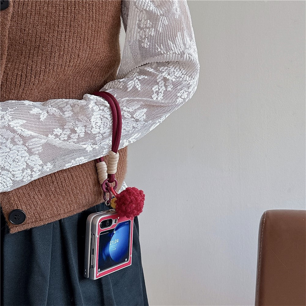 For Samsung Galaxy Z Flip7 FE 5G / Z Flip6 5G Case Dots Bowknot Leather+PC Phone Cover with Hand Strap