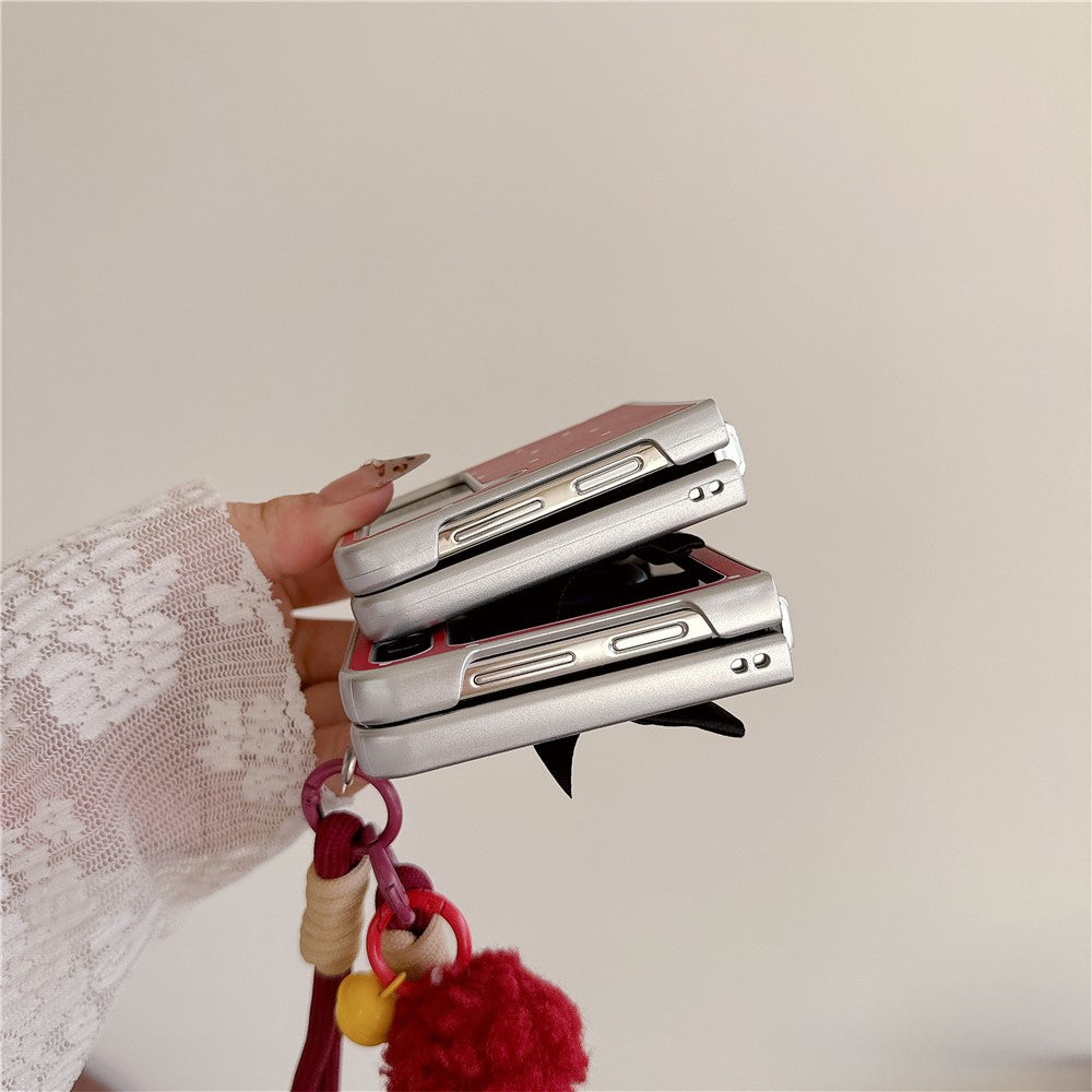 For Samsung Galaxy Z Flip7 FE 5G / Z Flip6 5G Case Dots Bowknot Leather+PC Phone Cover with Hand Strap