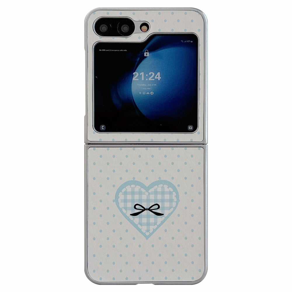 For Samsung Galaxy Z Flip7 FE 5G / Z Flip6 5G Case Dots Heart Pattern Leather+PC Phone Cover with Hand Strap - Blue