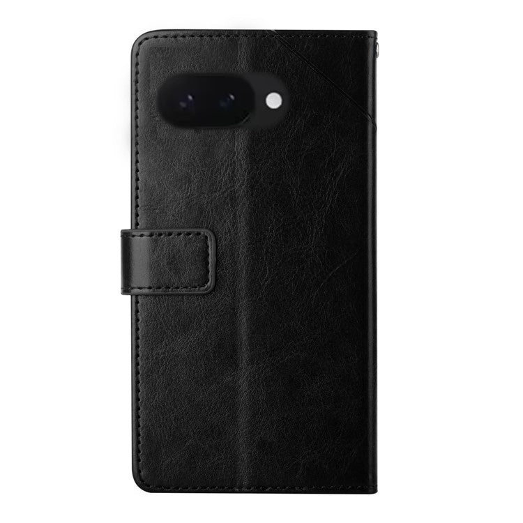 HT01 For Google Pixel 9a Case Y-Shaped Lines Imprint Leather Phone Cover - Black