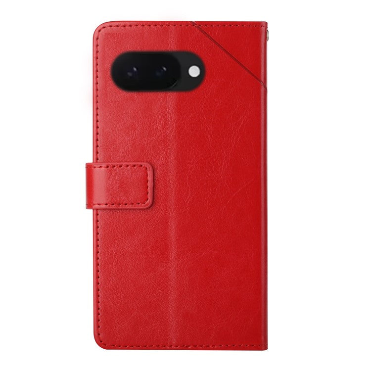 HT01 For Google Pixel 9a Case Y-Shaped Lines Imprint Leather Phone Cover - Red