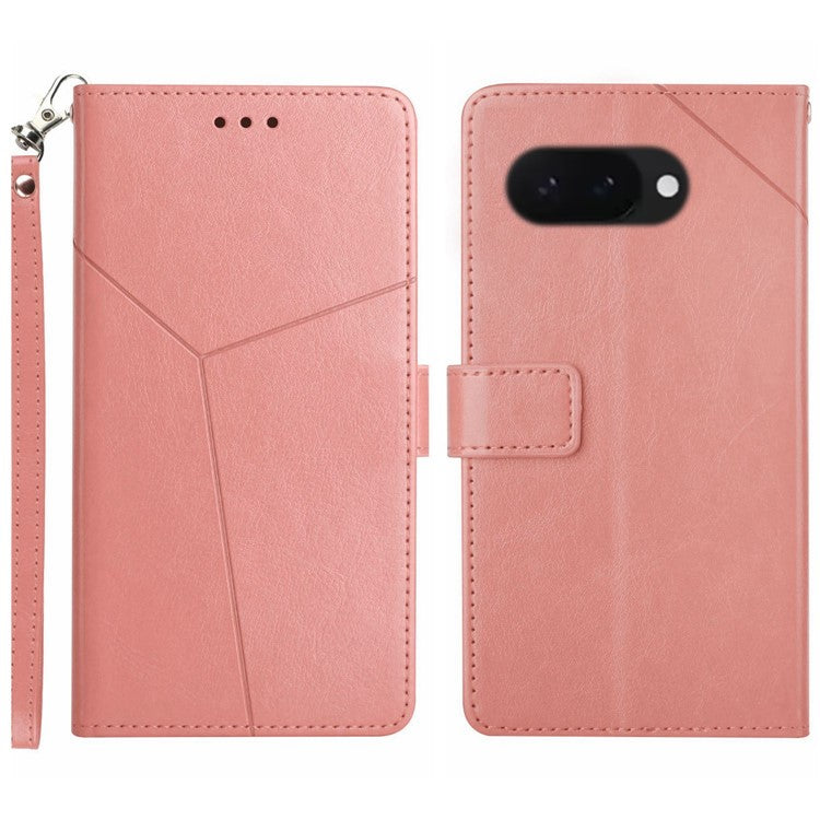 HT01 For Google Pixel 9a Case Y-Shaped Lines Imprint Leather Phone Cover - Pink