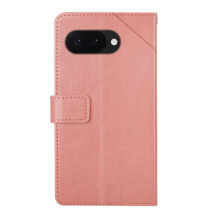 HT01 For Google Pixel 9a Case Y-Shaped Lines Imprint Leather Phone Cover - Pink