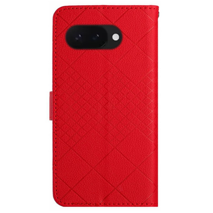 HT06 For Google Pixel 9a Wallet Phone Case Imprint PU Leather Flip Folio Cover - Red