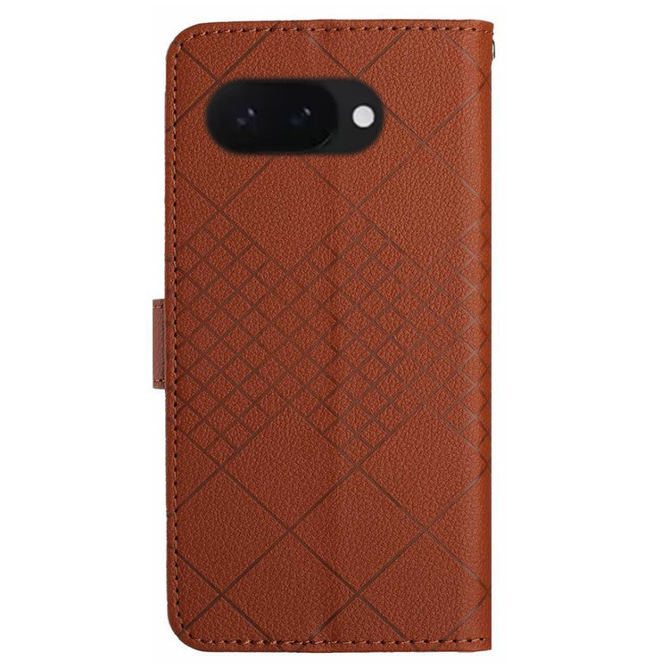 HT06 For Google Pixel 9a Wallet Phone Case Imprint PU Leather Flip Folio Cover - Brown