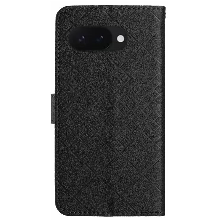 HT06 For Google Pixel 9a Wallet Phone Case Imprint PU Leather Flip Folio Cover - Black
