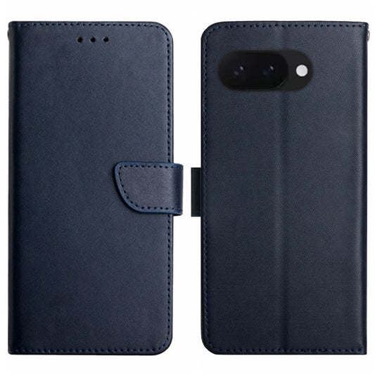 HT02 For Google Pixel 9a Case Genuine Cow Leather Phone Cover Nappa Texture - Blue