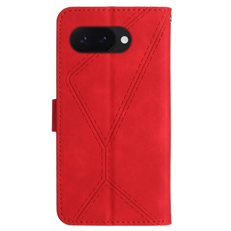 HT05 For Google Pixel 9a Case Skin-Touch Lines PU Leather Flip Phone Cover - Red